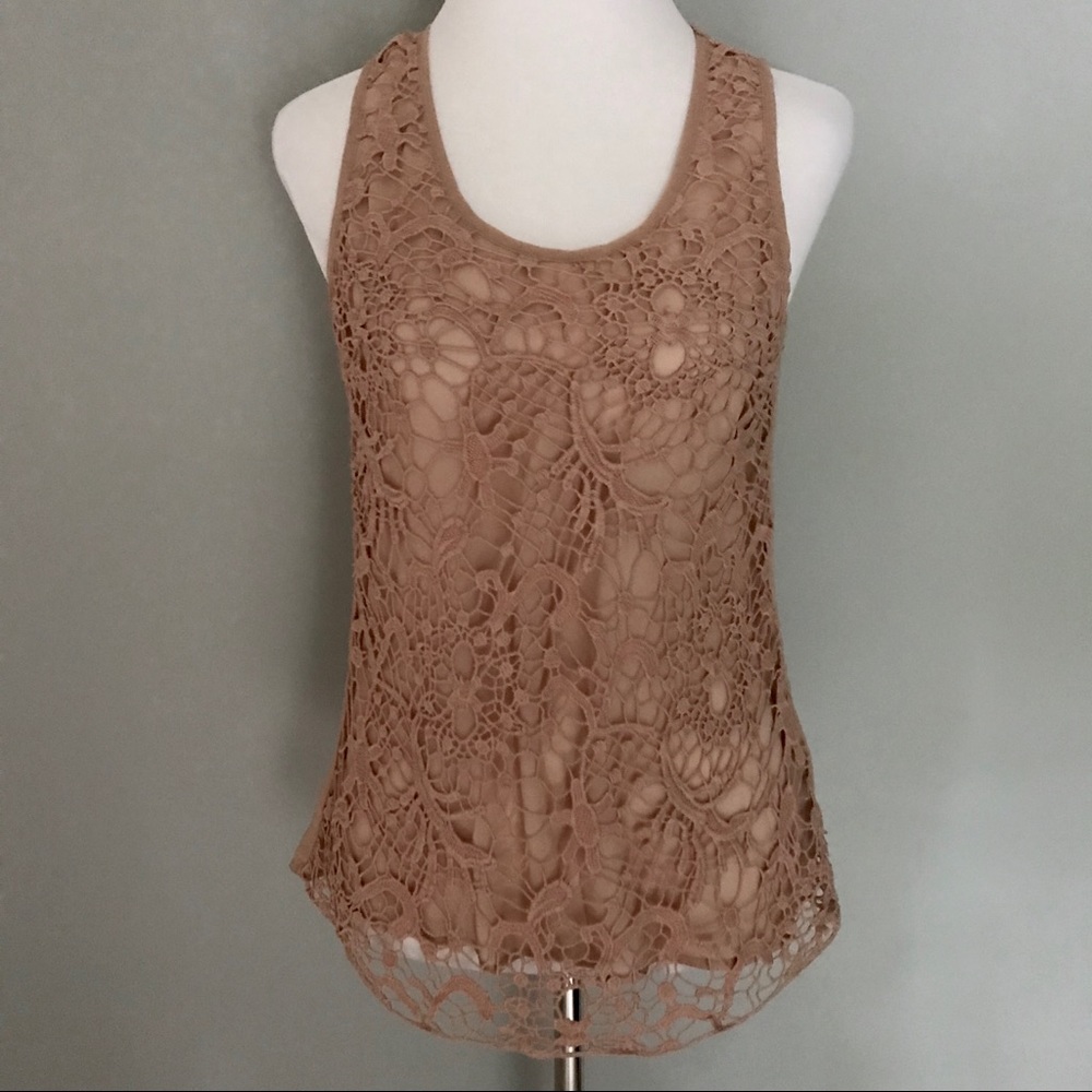 Blush colored lace sleeveless top
